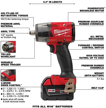 Milwaukee M18 FUEL 18-Volt Lithium-Ion Brushless Cordless Combo Kit with Two 5.0 Ah Batteries, 1 Charger, 2 Tool Bags (7-Tool)