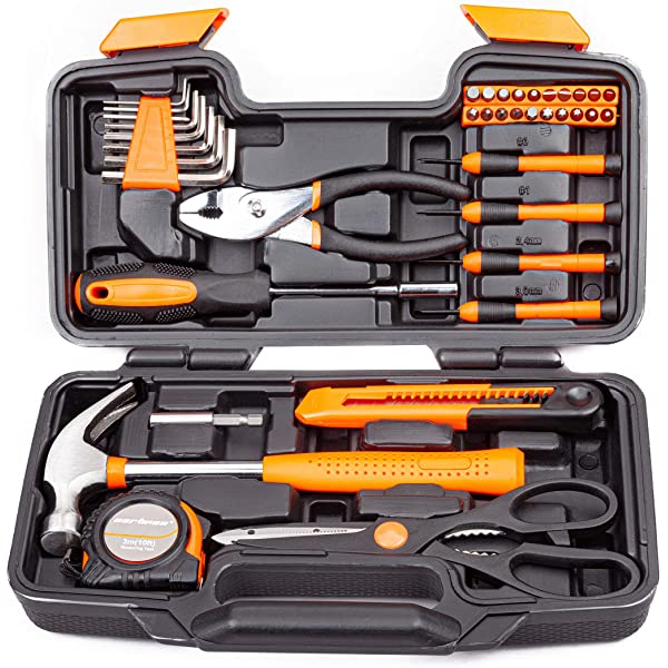 CARTMAN Orange 39-Piece Tool Set - General Household Hand Tool Kit with Plastic Toolbox Storage Case Orange 39pcs