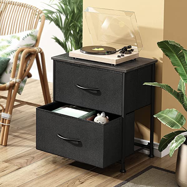WLIVE Nightstand with 2 Fabric Drawers, Bedside Furniture & End Table Dresser for Bedroom, Living Room, Steel Frame, Wood Top, Easy Pull Handle Charcoal Gray