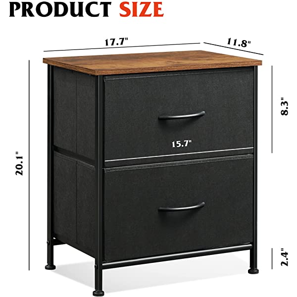 WLIVE Nightstand with 2 Fabric Drawers, Bedside Furniture & End Table Dresser for Bedroom, Living Room, Steel Frame, Wood Top, Easy Pull Handle Charcoal Gray