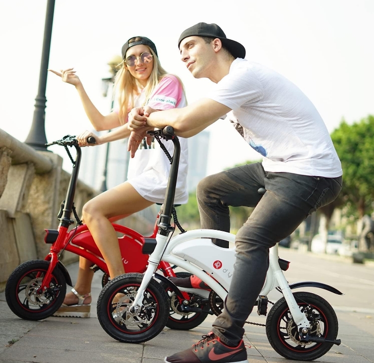 DYU Folding Electric Bike, 14 inch Portable E-bike, Smart Electric Bicycle with Pedal Assist, 3 Riding Modes City EBike with Battery Indicator, Height Adjustable, Compact Portable, Unisex Adult