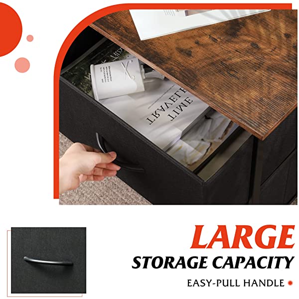 WLIVE Nightstand with 2 Fabric Drawers, Bedside Furniture & End Table Dresser for Bedroom, Living Room, Steel Frame, Wood Top, Easy Pull Handle Charcoal Gray