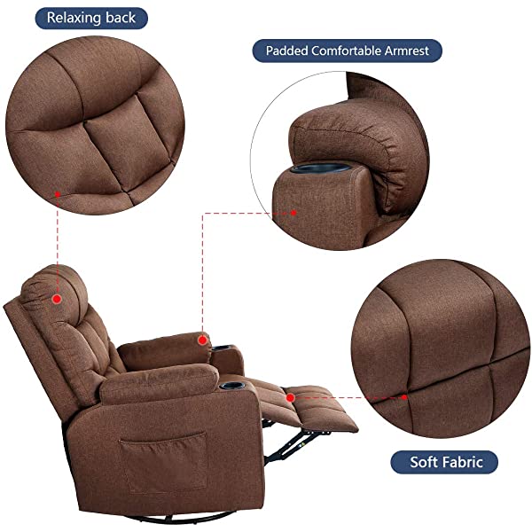 Esright Grey Fabric Massage Recliner Chair 360 Degrees Swivel Heated Ergonomic Lounge Chair