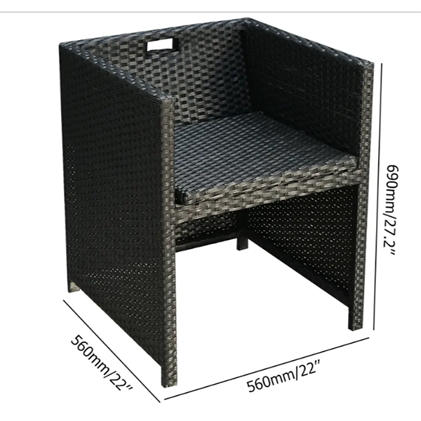 7-Piece Rattan Dining Set Outdoor Conversation Set with Glass-Top Rectangle Table and 6 Barrel Chair Cushion Included